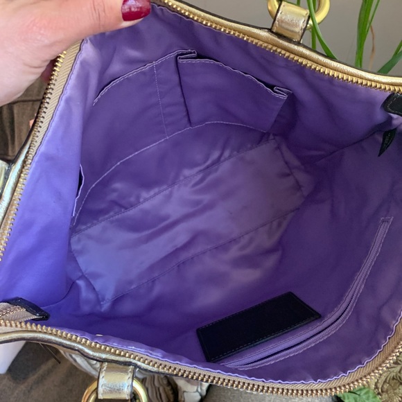 Authentic COACH LUREX METALLIC LEATHER W STUDS ZIP TOP SHOULDER BAG (EUC) - Picture 13 of 16